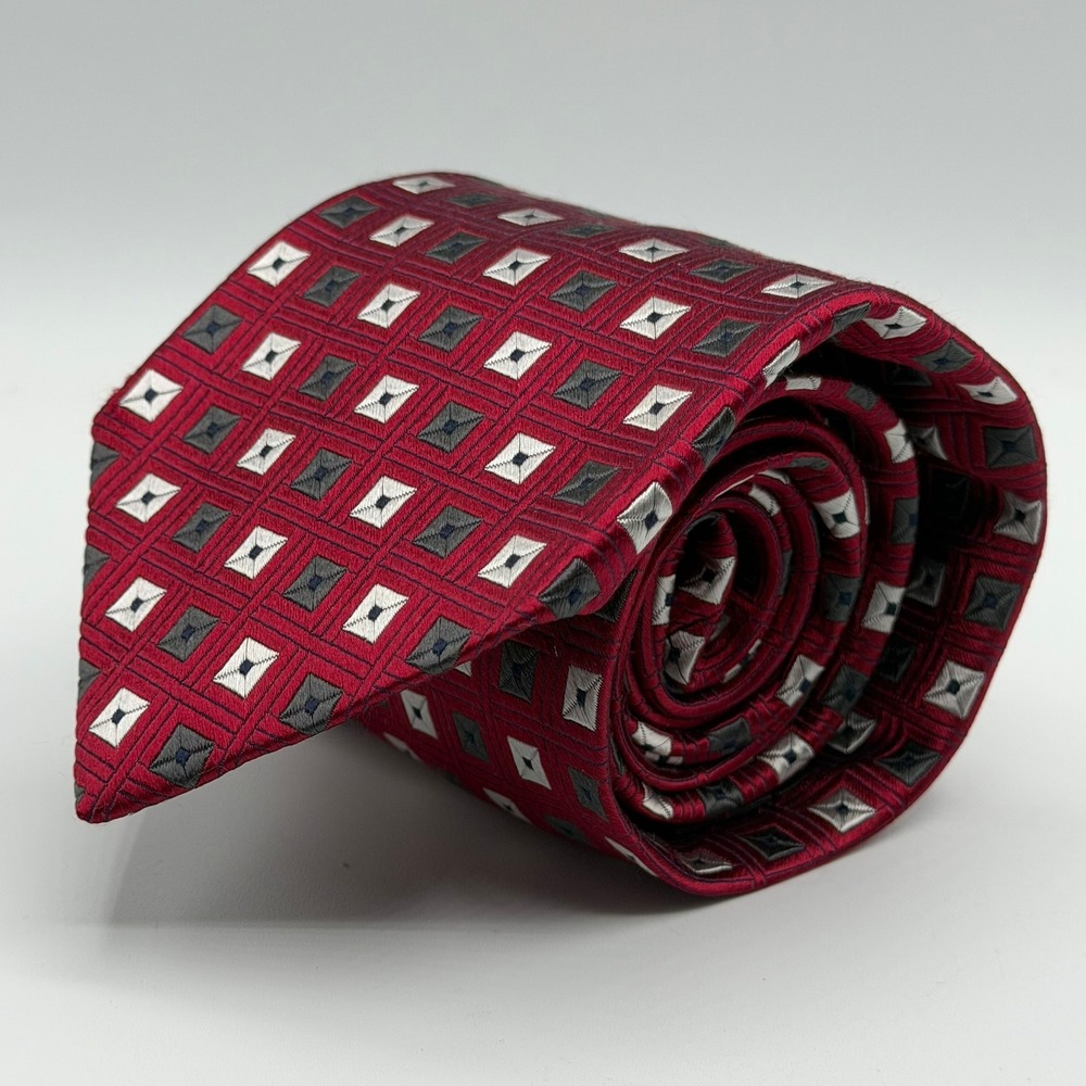 Jos. A. Bank Signature Collection Red Silk Geometric Square Pattern Necktie